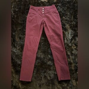 Tinseltown Women’s Burgundy High Rise Skinny Jeans Size 6 Ankle Button Fly